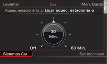 Infotainment: ligar/desligar imediatamente o aquecimento estacionário